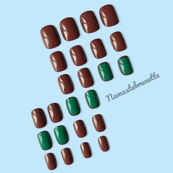 2/$16 Boho Brown Green Press On Nails - Picture 11 of 17